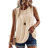 Falechay Womens Summer Tops Boho Shirts Crewneck Sleeveless Tank Tops Flowy Lace Hem Casual Blouses Clothing Trendy 2026