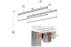 lesolar Ceiling Mounted Clothes Drying Rack, Height Adjustable Clothes Airer Pulley Drying Rack, Vertical Folding Laundry Drying Rod