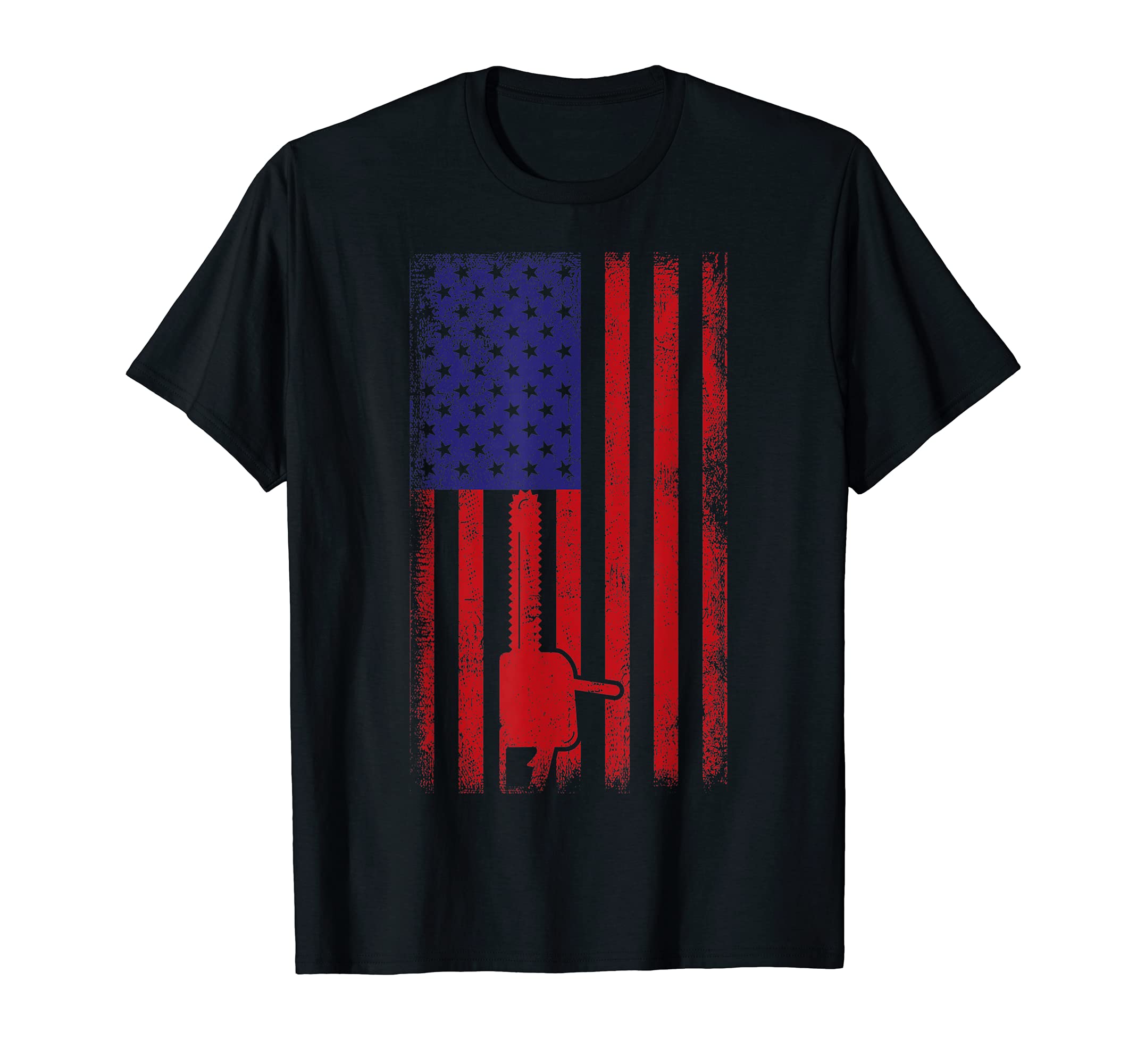 Vintage USA American Flag Chainsaw Woodworker T-Shirt