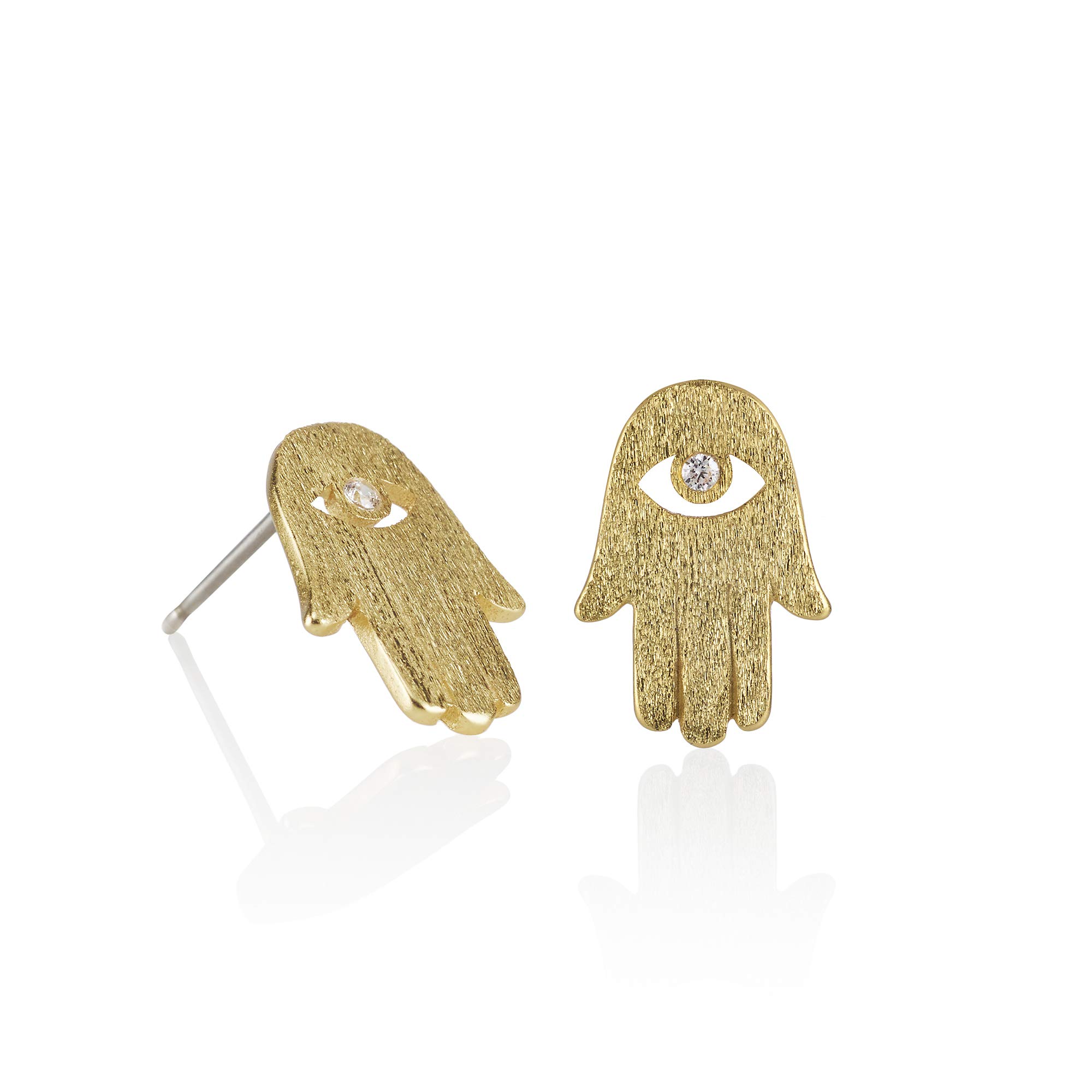 Namana Hamsa Gold Stud Earrings. Brushed Finish Lucky Charm Earrings. Gold Earrings with Gift Box.