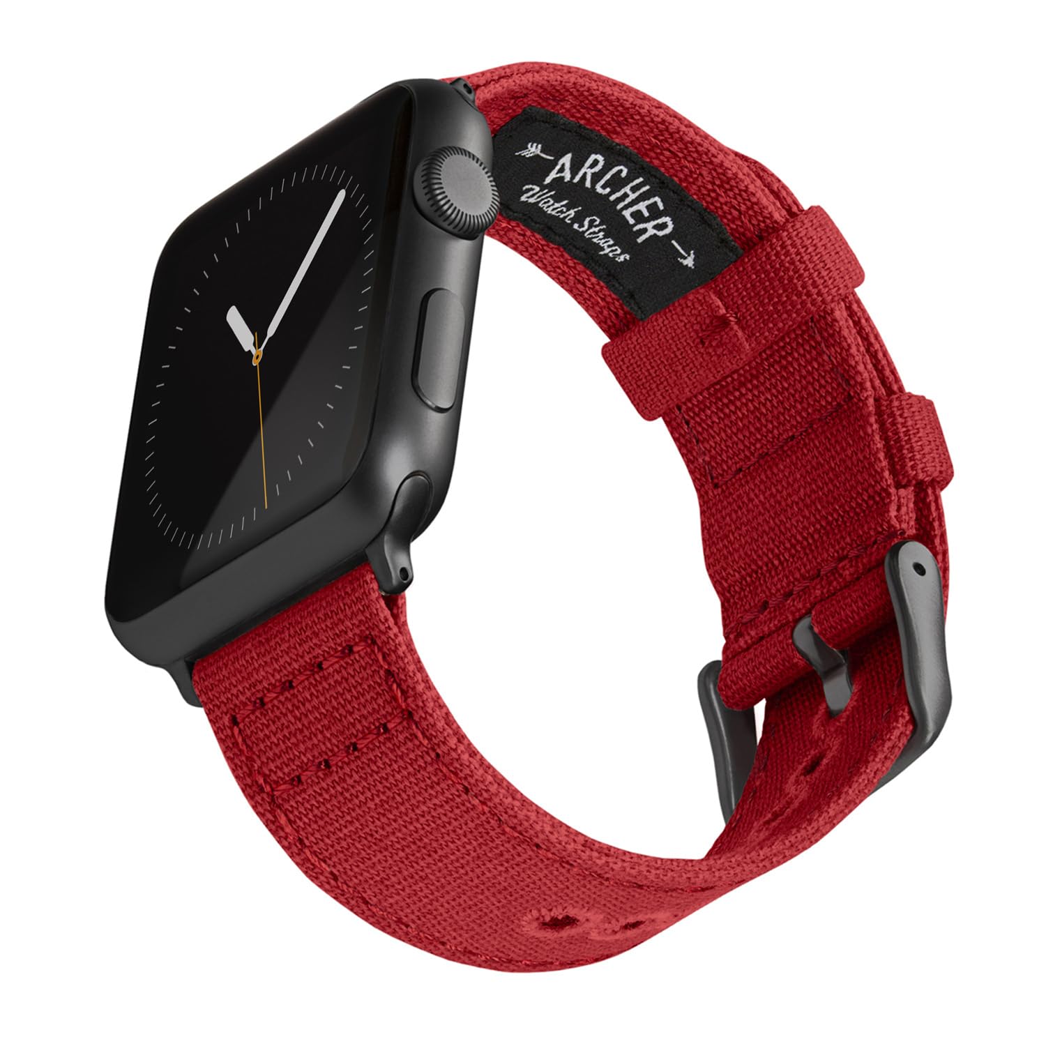 Archer Watch Straps - Canvas Straps for Apple Watch (Carmine Red, Gray, 44/45/46/49mm)