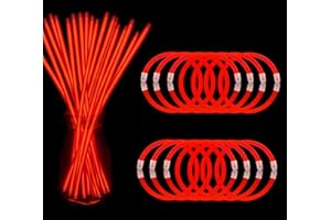 NUDALA 200 Pcs Red Glow Sticks Bracelet Necklaces Bulk Glow in The Dark Party Supplies 8” Light Up Stick with Connectors for Christmas Valentine's Day Easter 4th of July Party Favors Birthday Carnival
