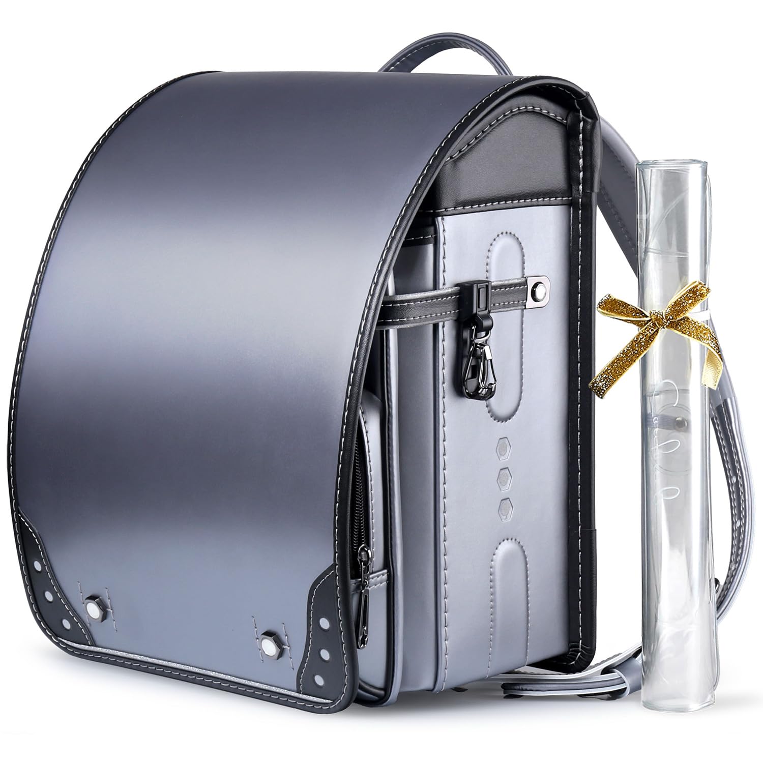 [Coulomb] クーロン 新登場 インターステラーモデル インダストリアル 人気男の子用 ランドセルオリジナル 高級人工皮革 A4ファイル対応 黒いニッケル金具 大容量 傷つきにくい 通気性 ワンタッチロック 防水仕上げ (Sliver/Black)商品画像