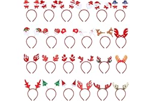 Jexine 24 Pcs Christmas Headbands Reindeer Antlers Headband Santa Xmas Christmas Tree Toppers Headwear Accessories for Holiday Costume Party Photo Booth Favor
