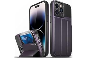 VENA vCommute Wallet Case Compatible with Apple iPhone 14 Pro Max (6.7"), (Military Grade Drop Protection) Flip Leather Cover Card Slot Holder with Kickstand - Deep Purple/Black