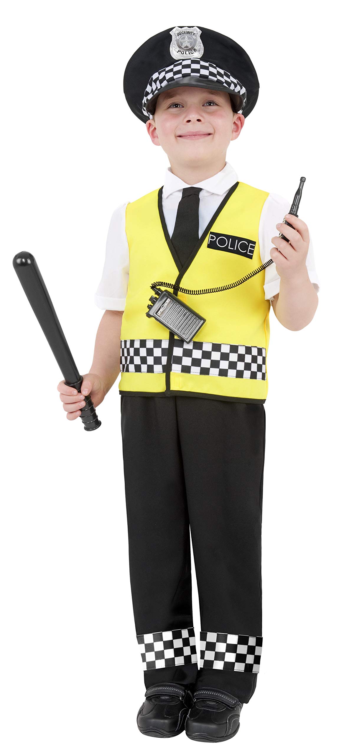 Smiffys Police Costume, Black with Top, Trousers, Hat & Radio Set, Fancy Dress, Cops and Robbers Dress Up Costumes