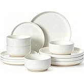 Umite Chef Dinnerware Set for 4, 12 Pieces Plates and Bowls Set | Scratch Resistant Ceramic Dishes, Porcelain Dinner Set, Microwave &amp; Dishwasher Safe, Cream White Kitchen Stoneware Dinnerware