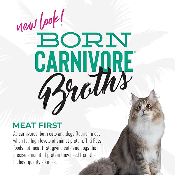 TIKI CAT BORN CARNIVORE BROTHS, TUNA RECIPE, HYDRATION AND FLAVOR SUPPLEMENT CAT FOOD TOPPER, 1.3 OZ. POUCH (PACK OF 12)