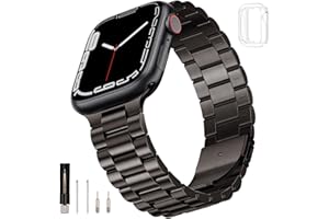 SUNFWR Compatible with Apple Watch Bands 46mm for Men Women, Stainless Steel Metal iWatch Band with Case for Apple Watch Series 10(Gun Color, 46mm)