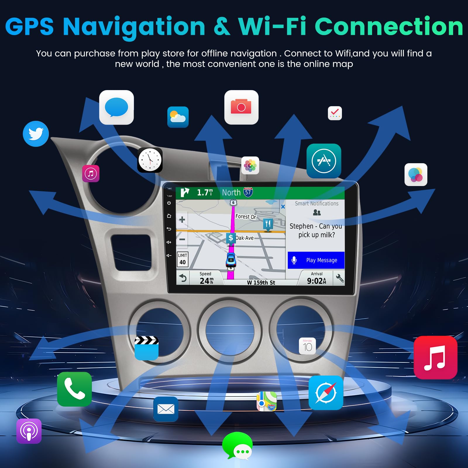 [2+64G] Android Car Stereo for Toyota Matrix 2009-2014, 9 inch HD Touchscreen Aftermarket Radio - Wireless Carplay & Android Auto, WiFi, DSP, Mirror Link, FM/RDS Radio, SWC + AHD Backup Camera