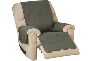 Great Bay Home Medallion Stitched Solid Furniture Protector Stain Resistant Durable Furniture Protector Elenor Collection (Recliner, Sage Green/Light Gray)