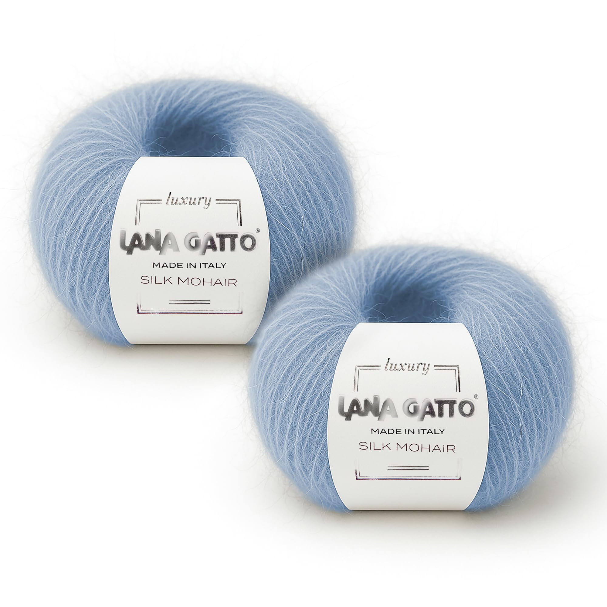 Silk Mohair Yarns for Knitting, Lana Gatto Luxury Silk Mohair Line, 50 gr., 424 mt, / 1,8 oz., 464 yds, (Light Blue - 7264, 2)