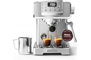 Neretva Espresso Machine, 15 Bar Espresso Maker LCD Display & Pressure Gauge Espresso Coffee Machines All Stainless Steel with Steam Milk Frother for Home Barista, Latte Machine, Cappuccino Machine