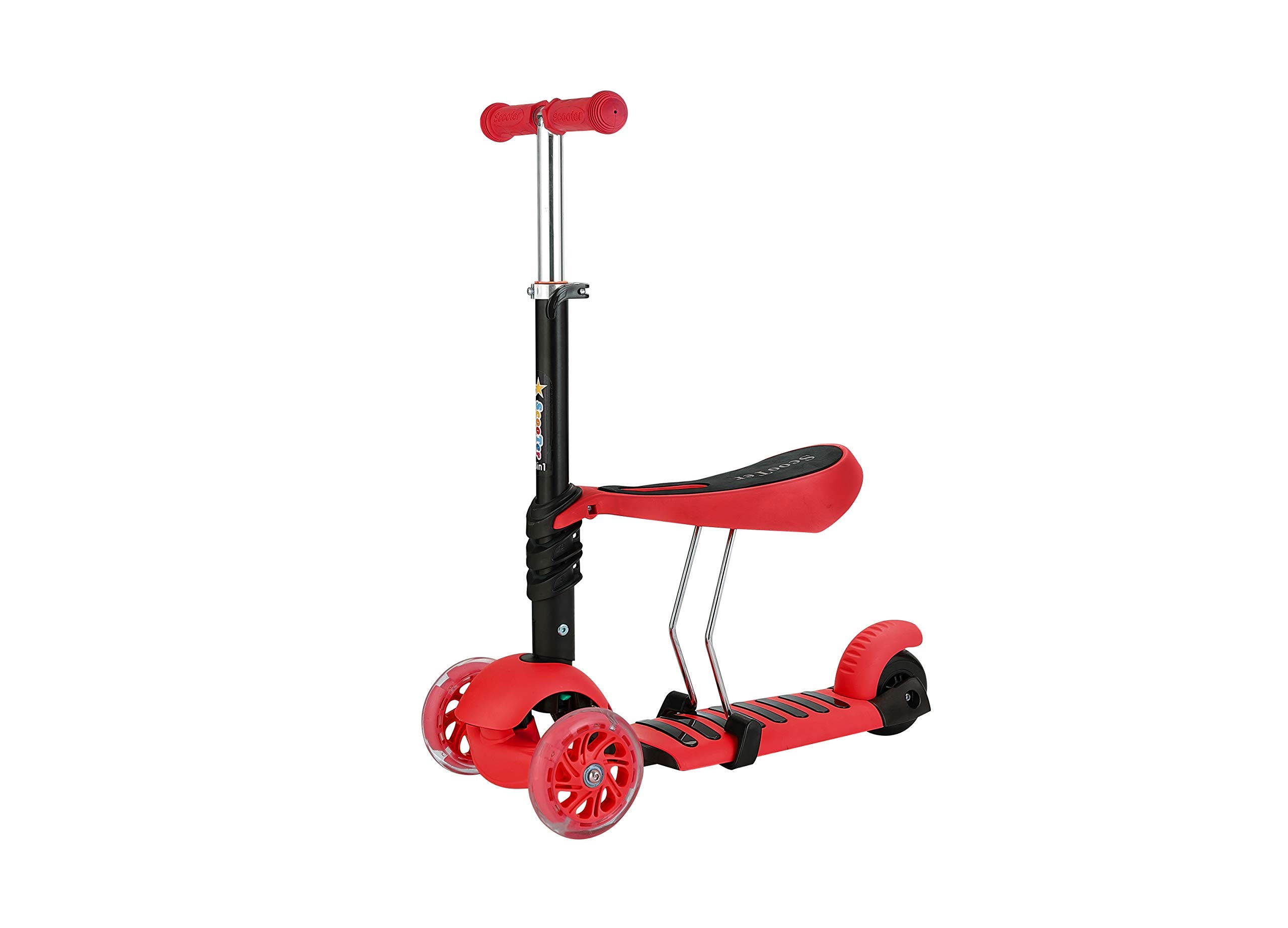 ASC 2in1 Scooter/Push Along with Seat - RED - Sprung Tilt Steering - Height Adjustable Seat - Rear Foot Brake - And Ladybird basket - Age 3+