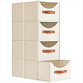 Homsorout Stackable Storage Drawers - Collapsible Storage Bins with Drawers, 4 Pack Closet Shelf Organizer Basket, Fabric Pull Out Organizer for Bedroom, Living Room, Dorm, Beige