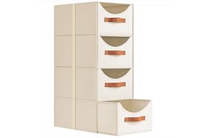 Homsorout Stackable Storage Drawers - Collapsible Storage Bins with Drawers, 4 Pack Closet Shelf Organizer Basket, Fabric Pull Out Organizer for Bedroom, Living Room, Dorm, Beige