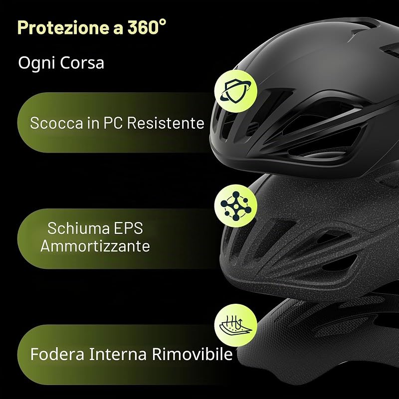 Casco Bici per Uomo e Donna - Casco da Ciclismo su Strada, Leggero e Regolabile, Design Aerodinamico ed Elegante, Ideale per Pendolarismo Urbano e MTB, Nero L (59-61 cm)
