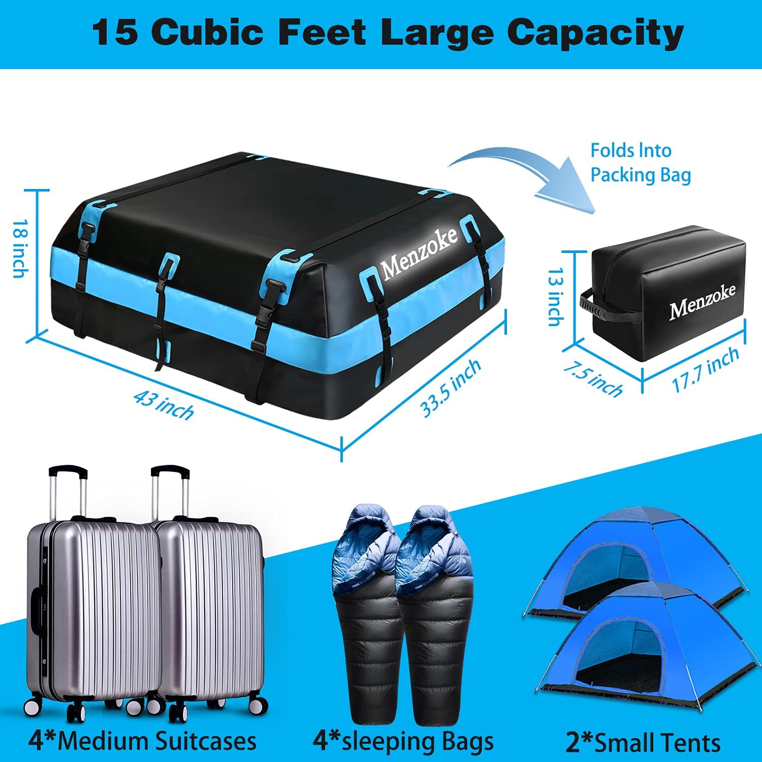 MENZOKE Rooftop Cargo Carrier,15 Cubic Feet Soft-Shell Waterproof Vehicle Cargo Carriers, Car Top Carrier Luggage Carrier with Storage Bag, Anti-Slip Mat for All Vehicle with/Without Rack: Automotive