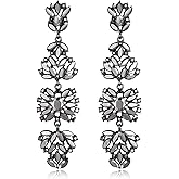 EVER FAITH Statement Dangle Earrings for Women, Costume Wedding Party Jewelry Marquise Crystal Cluster Bohemia Chandelier Long Earring