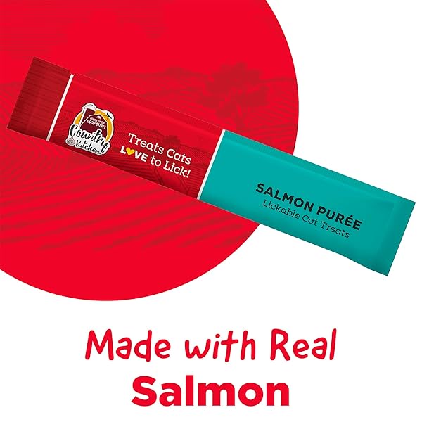 COUNTRY KITCHEN SALMON PUREE LICKABLE CAT TREATS, MADE WITH REAL SALMON, 2 OZ, 4 COUNT