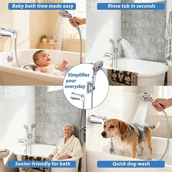 PROOX ALL METAL TUB SPOUT WITH DIVERTER, 6 SETTINGS HAND HELD SHOWER WITH ON/OFF PAUSE SWITCH, BATHTUB FAUCET WITH SPRAYER CHROME