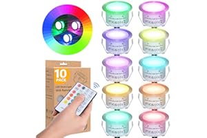 HIBOITEC 10PCS Low Voltage Recessed RGB Deck Lamp φ42mm with Remote Control, LED Deck Lights Kit IP67 Waterproof 12V Low Voltage In Ground Outdoor LED Landscape Lighting for Yard Garden Patio Stair