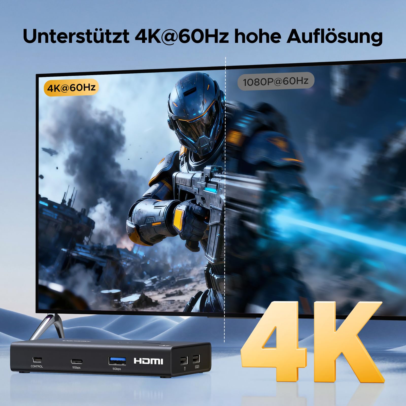 UGREEN HDMI 2.0 KVM Switch 2 PC 1 Monitor 4K@60Hz mit 4 USB 3.0 Ports(3*USB A+ USB C) Tastatur und Desktop-Controller Umschaltung Kompatibel mit Windows/Linux/MacOS 4