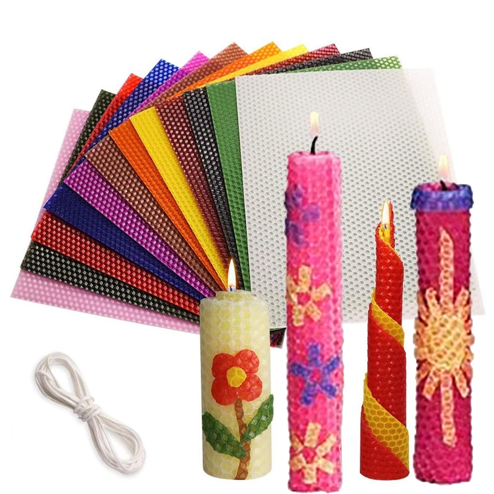Vokowin Beeswax Candle Making Kit for Adults - 12 Colors Natural Sheets 20X20CM, Make Your Own Ideas for Home Gift, Rolling Candle for Party (K344-12)