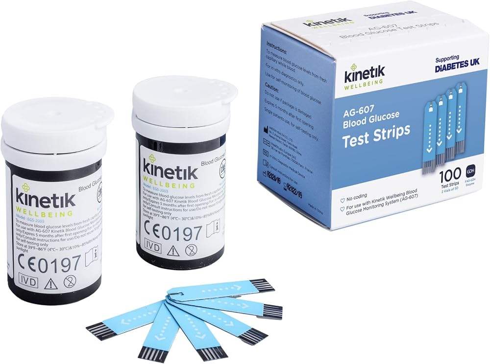 Kinetik Medical Wellbeing Blood Glucose Strips 100 Pack for AG-607 Monitor