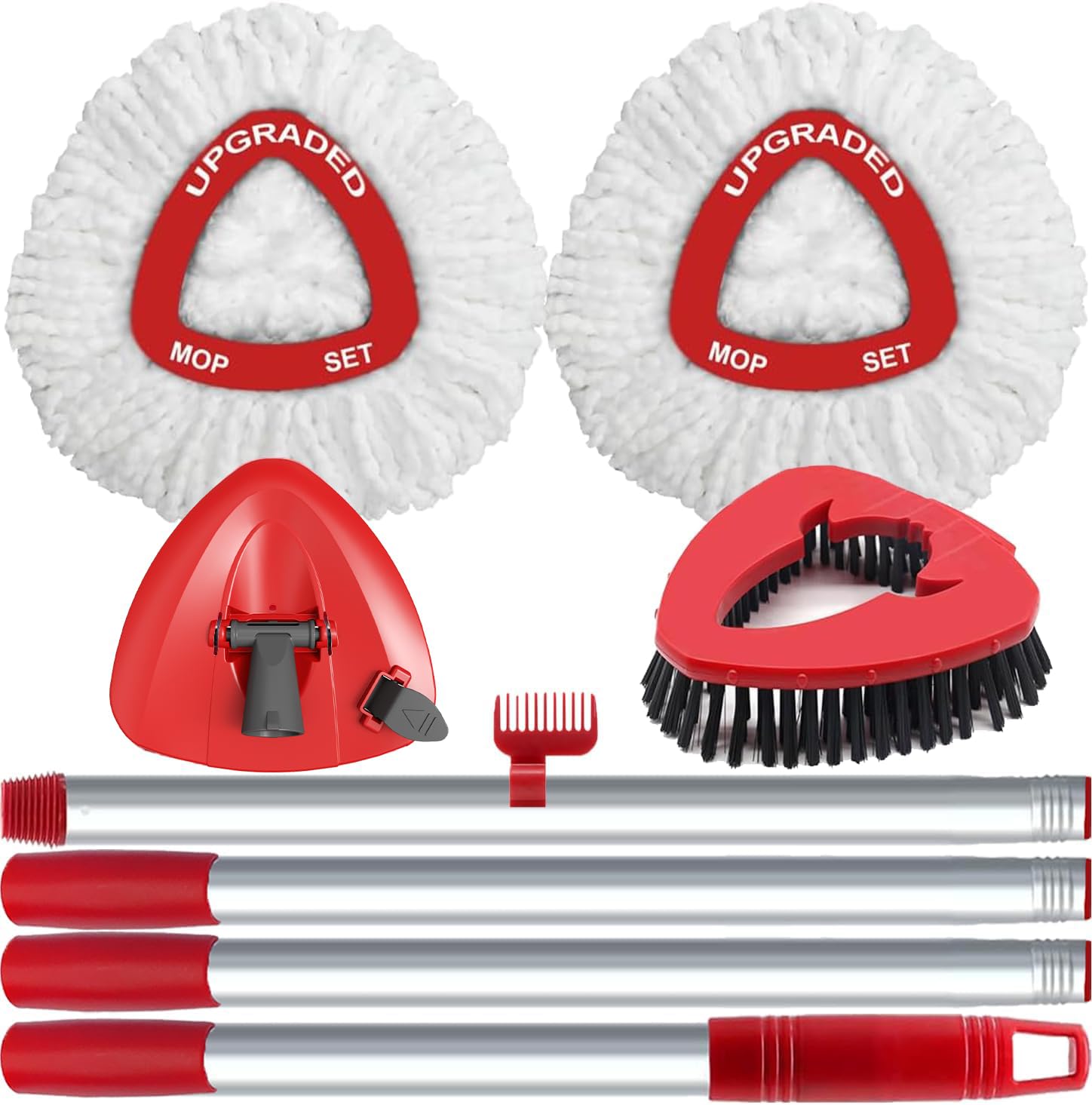 Photo 1 of Spin Mop Replace Head Compatible with Ocedar EasyWring 1 Tank, Upgraded Scrub Brush Mop Replacement Head, 2 Microfiber Mop Refills, 1 Mop Handle, 1 Mop Base and 1 Mop Base Cleaning Brush Combo Set
