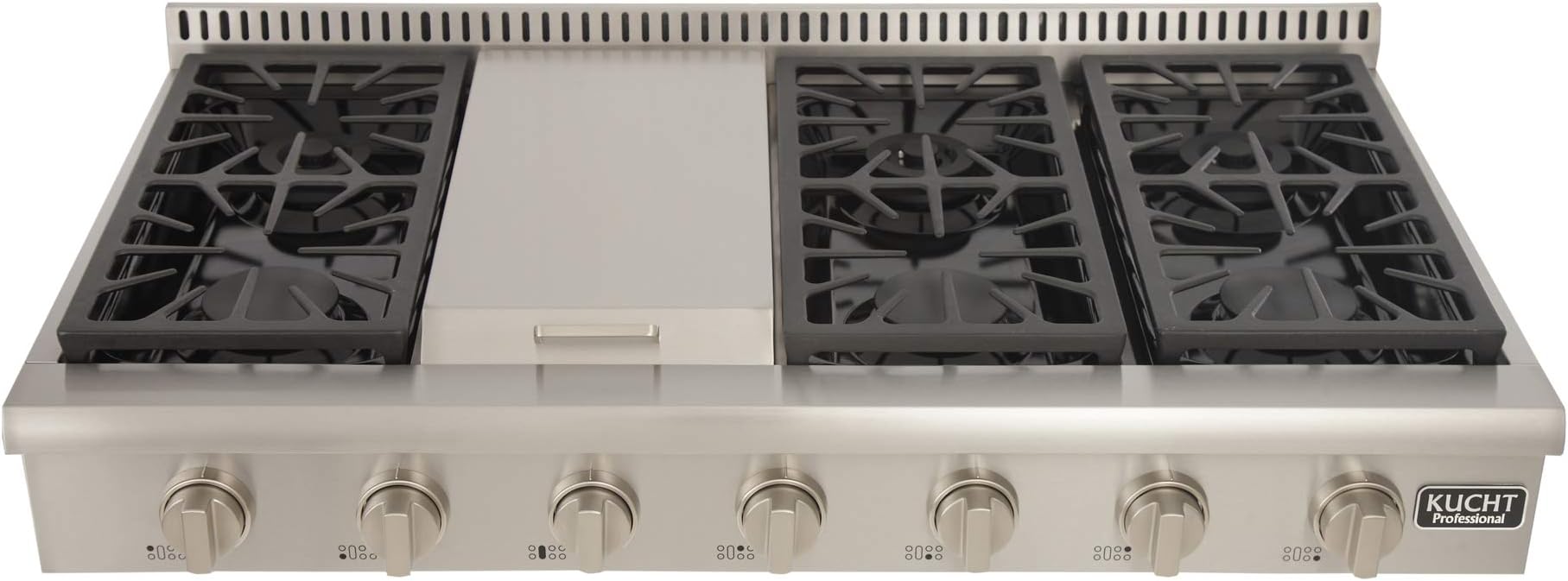 Kucht KRT481GU-S KRT481GU Professional 48" Natural Gas Range-Top with Sealed Burners and Griddle in Stainless Steel, Classic Silver Knobs, 48 inch