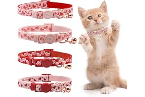 azuza 4 Pack Valentines Kitten Collar with Bell Valentines Day Breakaway Kitten Collars with Cute Heart Pattern Adjustable Size Suitable for Kittens