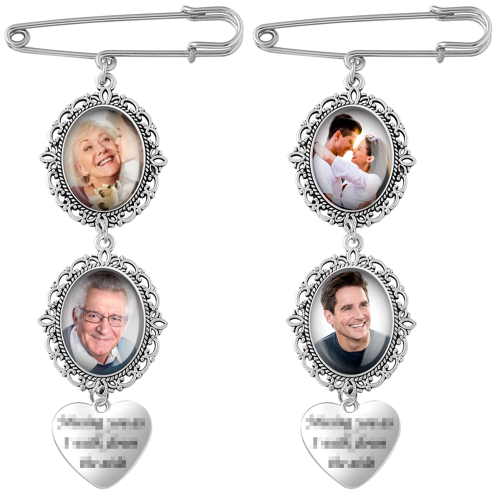 Photo 1 of 2 Pcs Bouquet Charms for Wedding Memory, Wedding Bouquet Photo Charms with 4 Pcs Oval Glass Cabochons for Bridal Shower, You Are Always in My Heart in Memory of Parents Grandparents