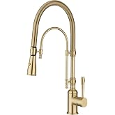 GICASA Copper Kitchen Faucet, Single Handle, 360 Swivel High Arc Kitchen Sink Faucet, Brushed Gold Pull Down Kitchen Faucet Solid Brass Handle