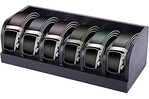 CLBDRESS Belt Organizer for Closet, 6 Compartments Belt Storage Box, Bamboo Display Case for Tie, Watches and Belt, Belt Holder Storage Organizer for Men Women, Gift for Husband, Family, Friends