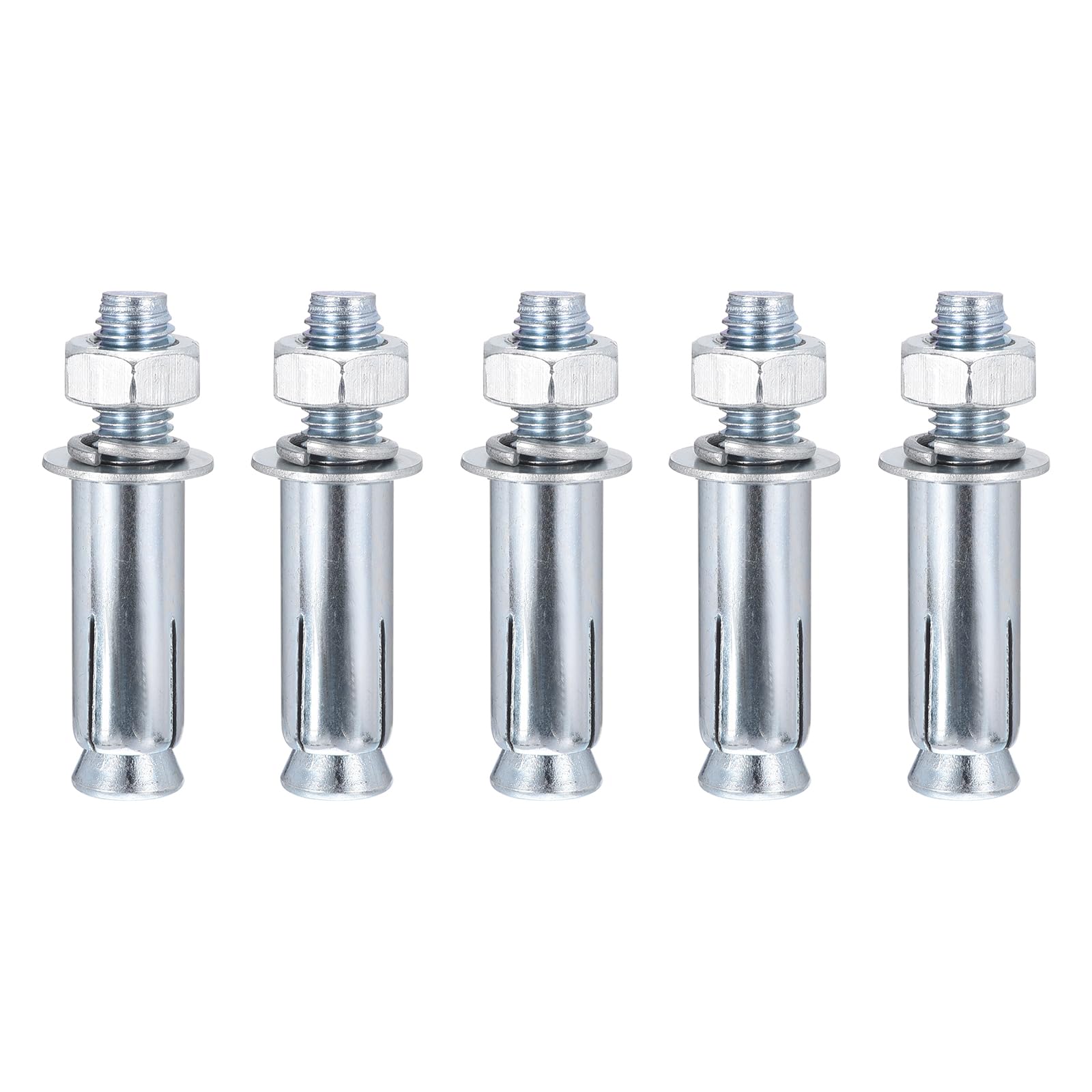 DTGN 1/2" x 3" Hex Nut Sleeve Anchors - 5Pack - Good for Concrete Dry Brick Block Walls - Carbon Steel - Silver