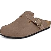 Womens Suede Clogs Mens Genuine Leather Mules Cork Footbed Sandals with Arch Support