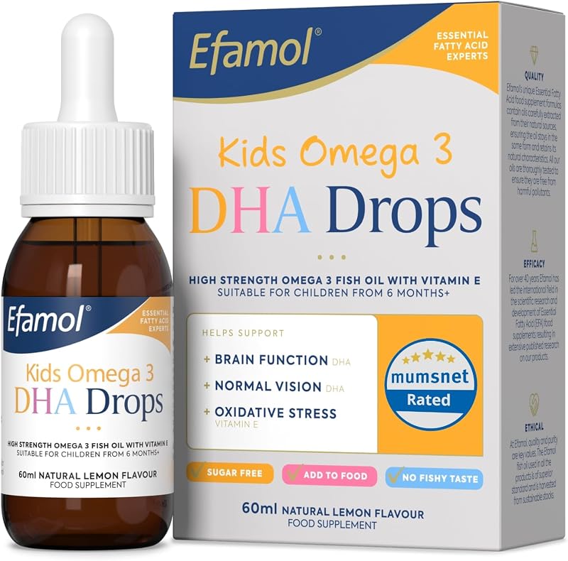 Efamol Kids Omega 3 DHA Drops Brain Support 6 Months+ Lemon Flavour 250mg DHA