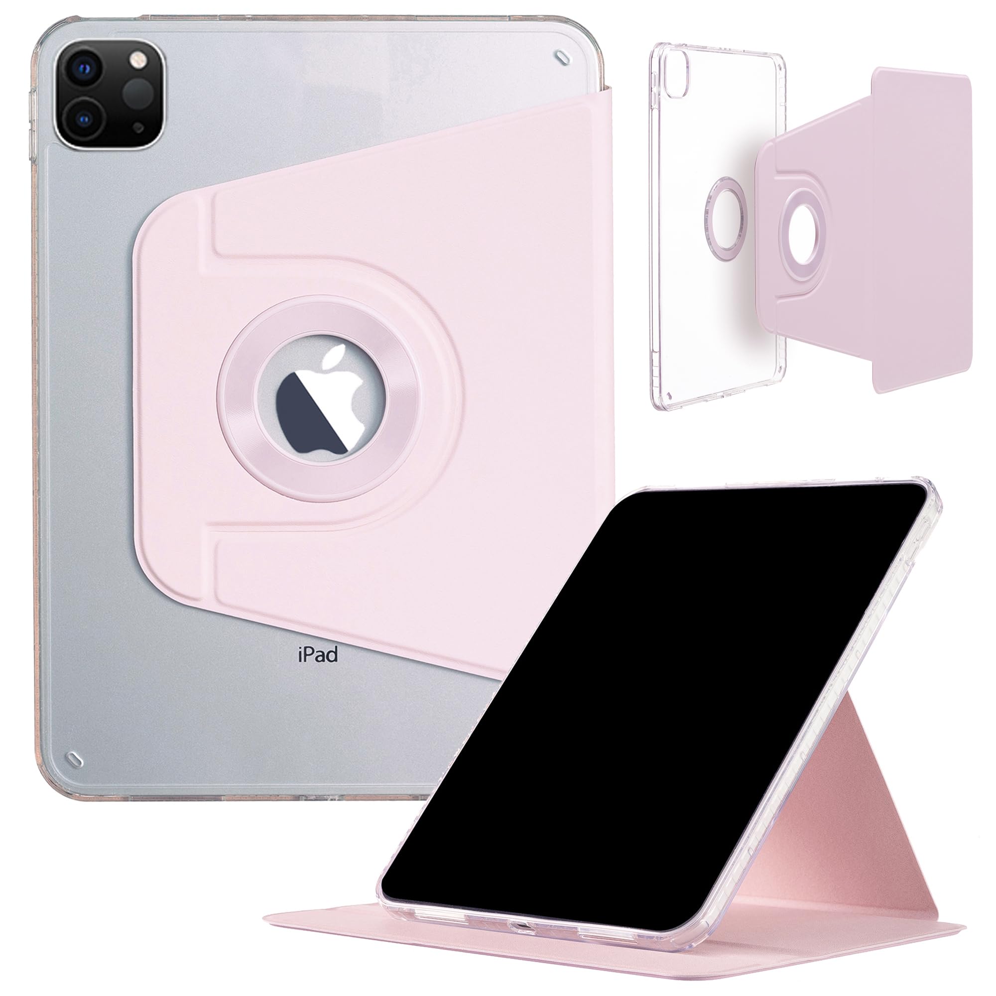 iPad Pro-6 5 4 3 (11'') Case, iPad Air-7/6 (11'') Air-5/4 (10.9'') Case, DMaos Magnetic Detachable Smart Cover, 360 Rotation Foldable Stand - Pink