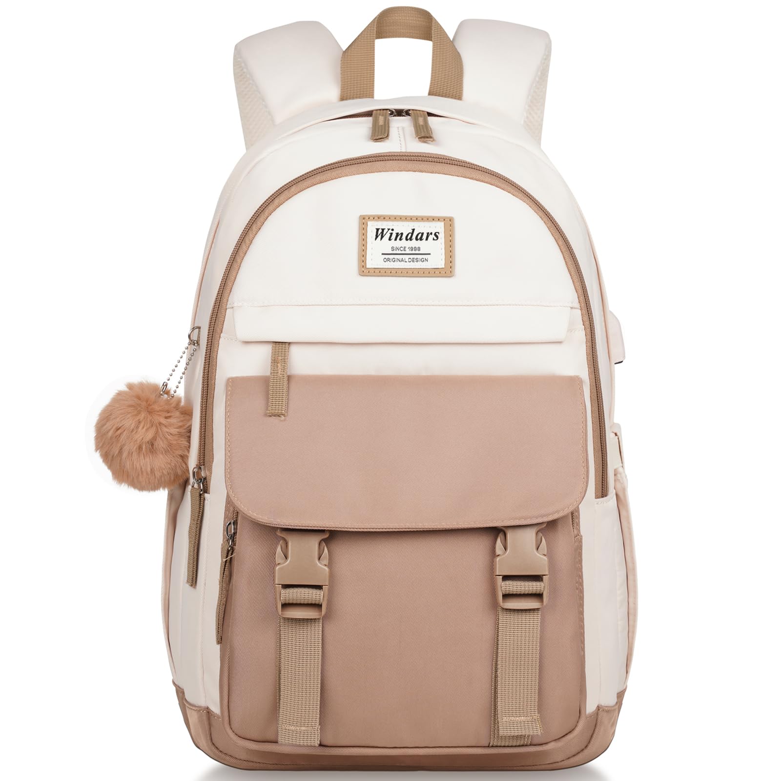 Photo 1 of WINDARS School Backpack for Teen Girls, Cute College Backpacks for Women Students Aesthetic Bookbag Large 15.6 Inch Laptop Bag Middle School Travel Back Pack (Khaki Beige)