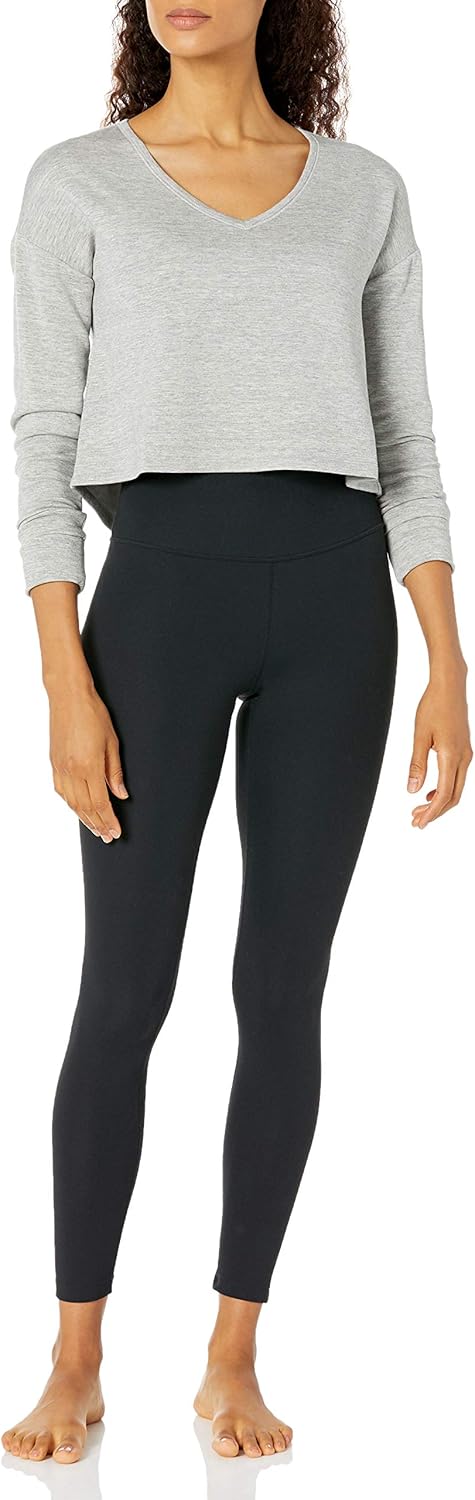  Brand - Core 10 Women's Cloud Soft Cropped Flow V-Neck Relaxed Fit Yoga Sweatshirt: Clothing