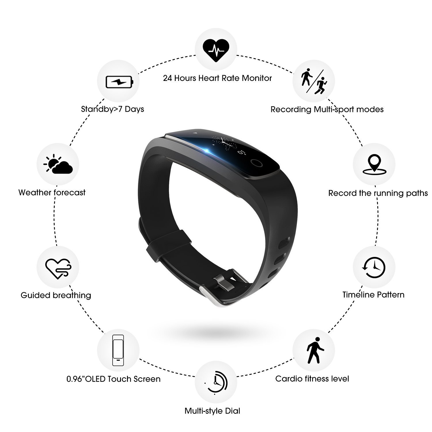 Chianruey Fitness Armband mit Herzfrequenz-Fitness Tracker Pulsuhr Aktivitätstracker mit Schlafüberwachung,Wasserdicht Bluetooth Fitness Armbanduhr mit Schrittzähler Kalorienzähler F¨¹r Damen/Herren