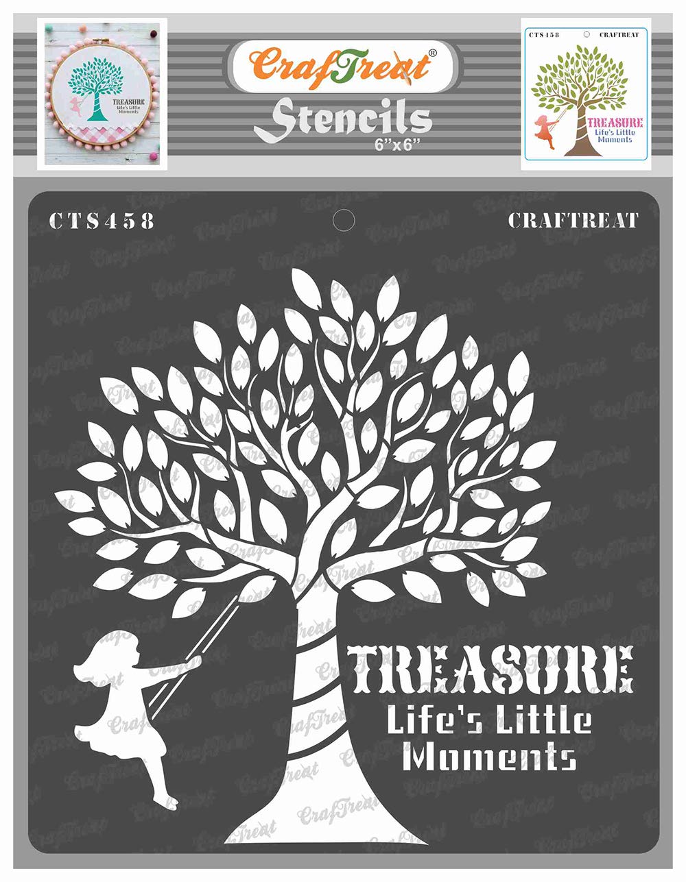 CrafTreat Reusable Tree Stencils for Painting on Wood, Canvas, Paper, Floor, Wall and Tile - Life's Little Moments - 6x6 Inch - DIY Art and Craft Stencils - Treasure Life's Little Moments Stencil