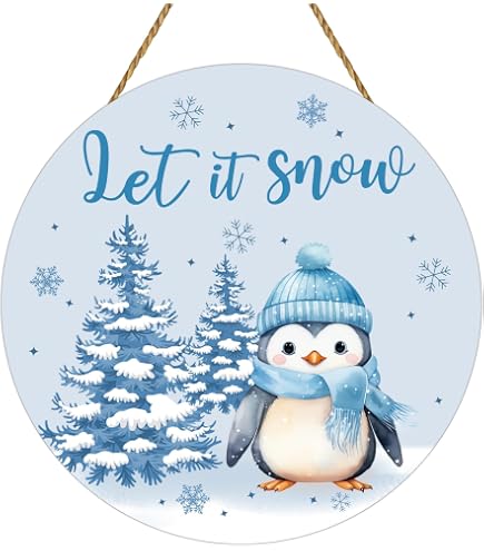 Winter Welcome Door Sign - Snowman Wall Decor, 11.5x11.5 Inch, PVC, Indoor/Outdoor, With Rope