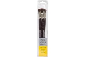 Winsor & Newton Galeria Long Handle Brush (5 Pack) (Round 8, Flat 8, Filbert 8, Bright 8, Fan 5)