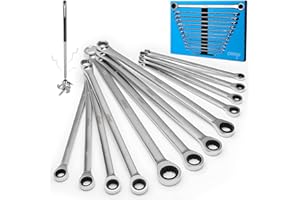 DISEN 12 + 1 pcs Extra Long Ratchet Wrench Set, Metric 8-22mm Double Box End ratcheting wrench set with a Magnetic Pickup Tool, Secret Santa Gifts for Men, Stocking Fillers for Men Christmas Birthday