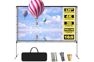GZKYYLEGS Projector Screen with Stand 120 Inch Foldable Portable Movie Screen 16：9 HD 4K Double Sided Projection Movies Screen with Carry Bag for Indoor Outdoor Home Theater Backyard Cinema Travel