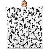 Motocross Rider Fleece Throw Blanket for Bed, Sofa, Couch - Kids Extreme Sports Motorcycle Fuzzy Sherpa Blanket - Boy Room Decor Plush Blanket - Baby 30"x40"