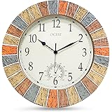 Ocest Large Outdoor Indoor Clock, Waterproof Wall Clock with Thermometer, Weather-Resistant Non-Ticking Battery Operated Deco