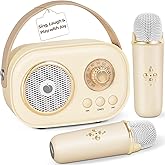PRUNUS C20 Mini Karaoke Machine,Valentines Day Gifts for Her Him Kids Mens,Portable Bluetooth Speaker with 2 Wireless Microphone for Boys Girls 3-12+ Years Old Birthday Party Beige